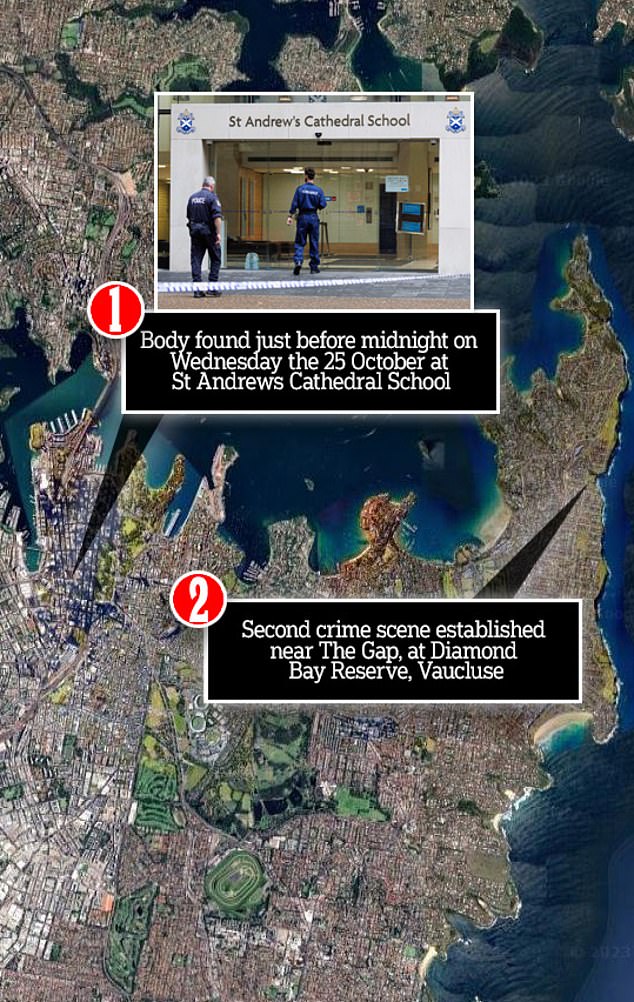 In der Schule, in der die Mitarbeiterin gefunden wurde, und in The Gap in Vaucluse, wo ihr männlicher Kollege verschwand, wurden zwei Tatorte ermittelt