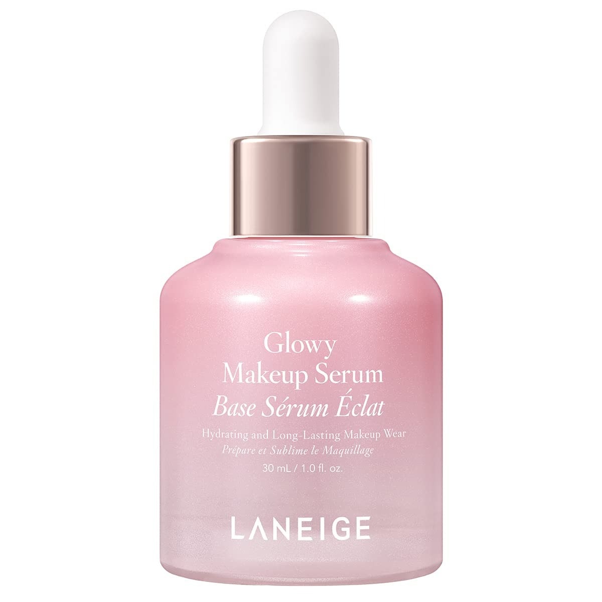 Laneige Glowy Makeup Serum rosa Serumflasche auf weißem Hintergrund