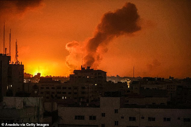 Huge plumes of smoke could be seen rising across the Hamas-controlled territory