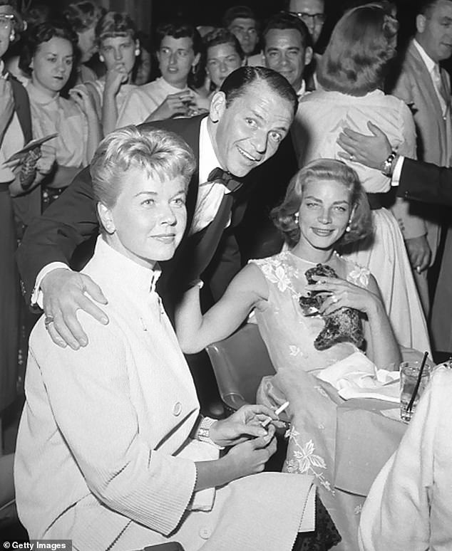 Big star energy: (L-R) Doris Day, Frank Sinatra and Lauren Bacall are seen at the Sands Hotel in 1956 in Las Vegas, Nevada