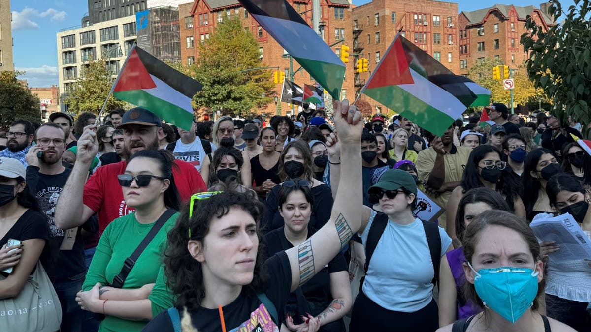 Demonstranten tragen palästinensische Flaggen