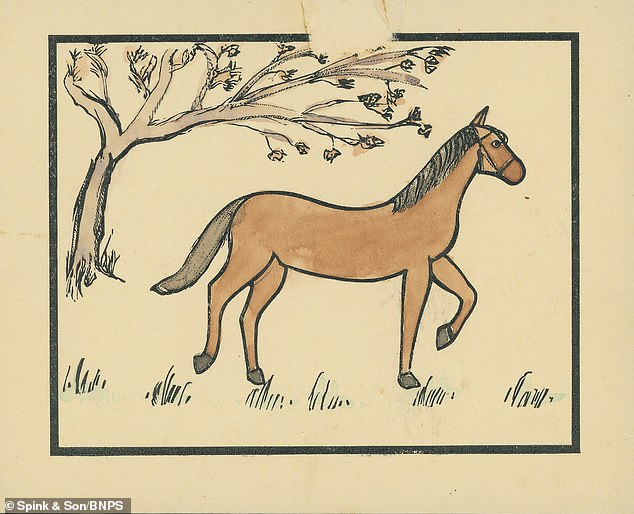 Dies ist eine von mehreren Karten mit Pferdemotiven, die ihre frühe Liebe zu den Tieren zeigen