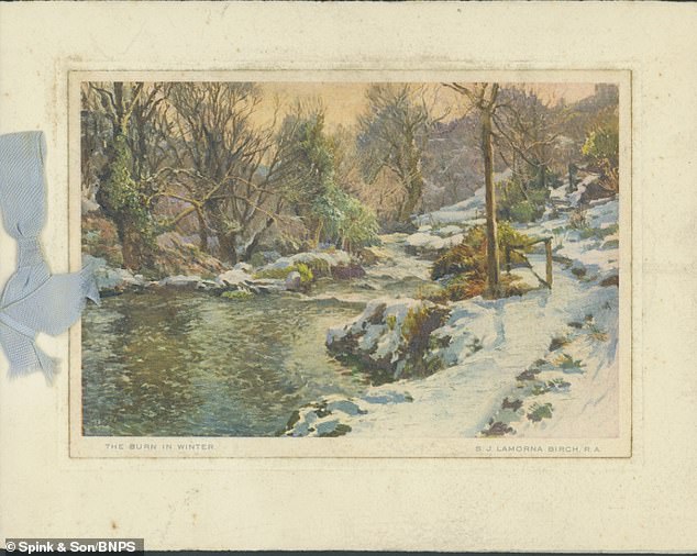 Eine weitere Weihnachtskarte zeigte eine verschneite Flussszene von Prinzessin Elizabeth und Prinzessin Margaret