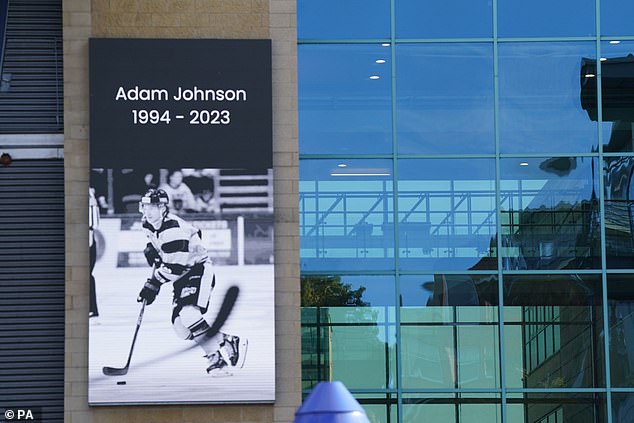 A message board with a tribute to Johnson outside the Nottingham Arena