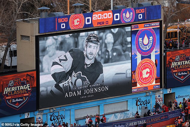 A video tribute to Adam Johnson before an Edmonton Oilers match in Alberta yesterday