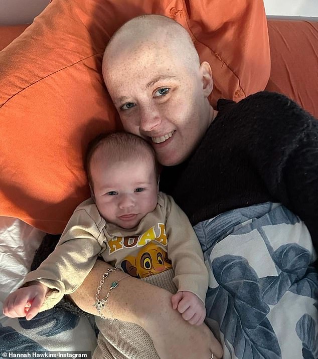 Devastating: Hannah Hawkins, 25, was diagnosed with breast cancer in 2020 and went into remission the following year. Tragically, two days before she welcomed her son Rory in August this year, she was told her cancer had returned