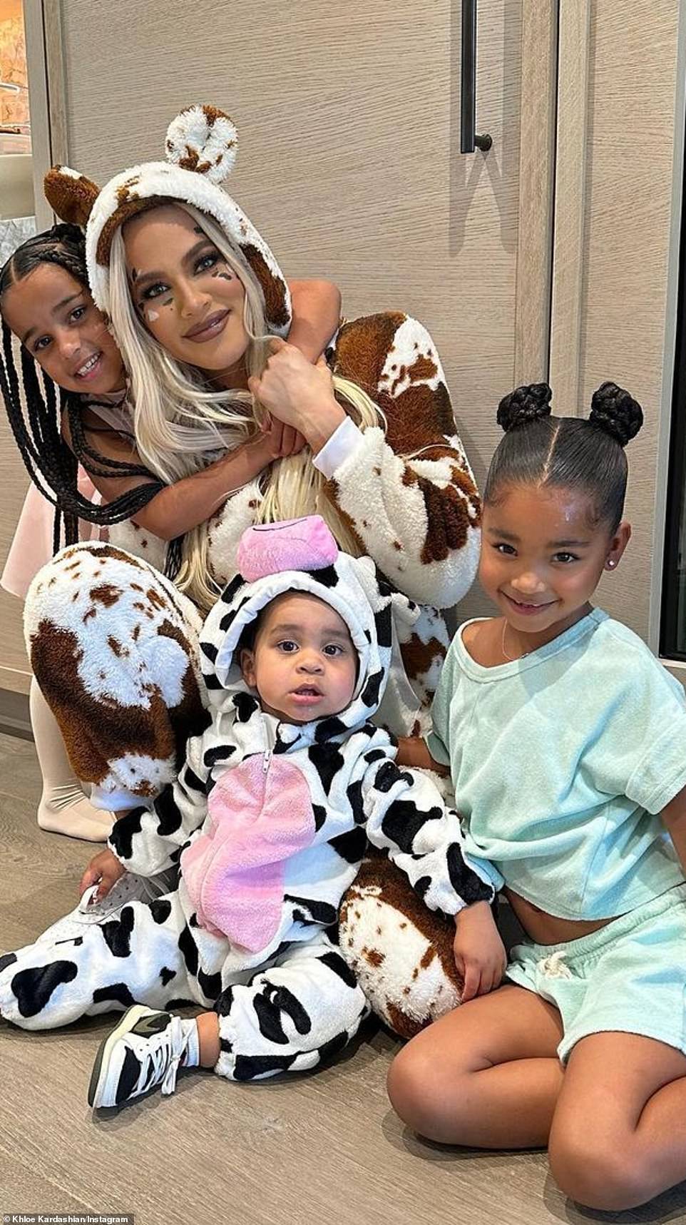 Khloe and her kids True and Tatum showed off their costumes