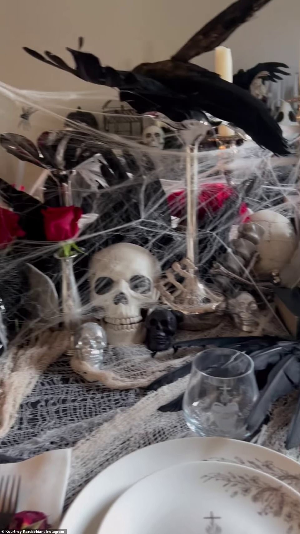 The star, who is pregnant, had a table already set up with skulls