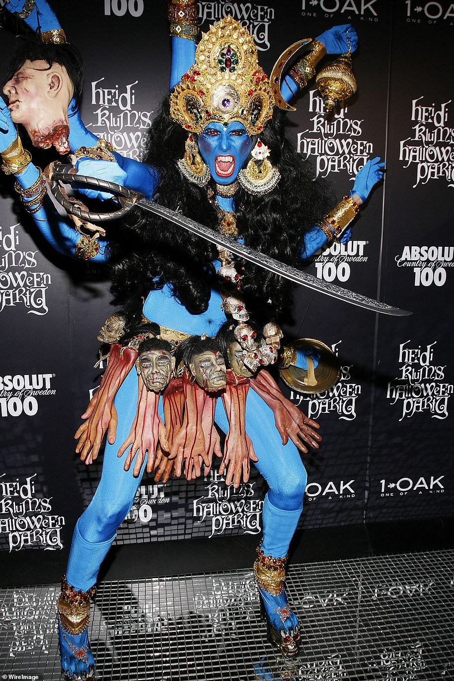 Controversial: Heidi sparked a backlash when she dressed up as Hindu goddess Kali with blue body paint and eight arms