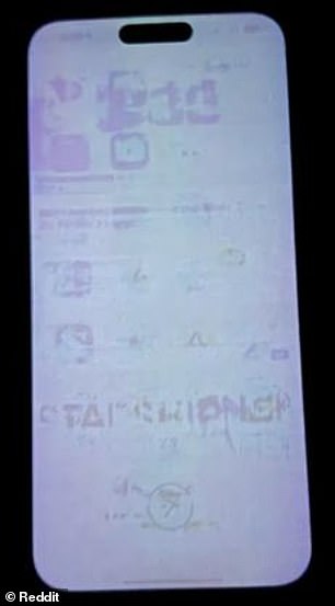 Auf dem Telefon dieses Benutzers sind die Umrisse der Startbildschirmsymbole deutlich zu erkennen, wenn ein einfaches graues Foto angezeigt wird.