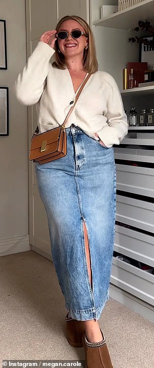 Die Body-Positivity-Influencerin Megan Carole kombinierte die neue M&S-Tasche in Hellbraun mit ihrem neuesten Outfit.