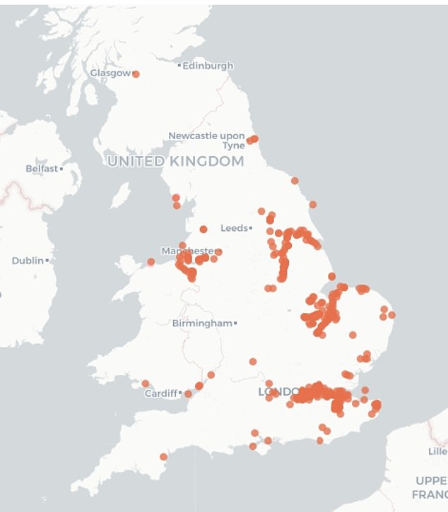 Die Verbreitung der Chinesischen Wollhandkrabbe im gesamten Vereinigten Königreich im Laufe der Jahre wurde auf einer Karte offengelegt