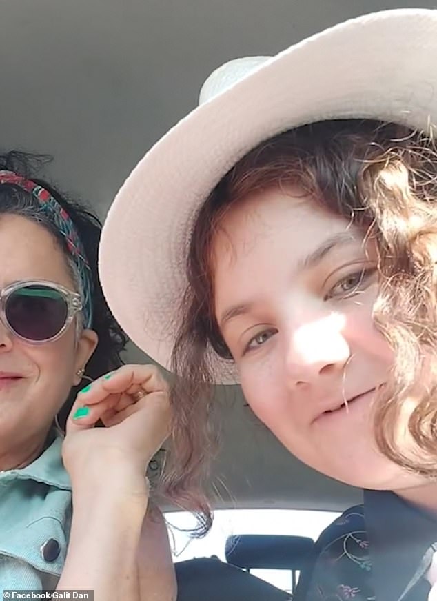 Noya Dan (pictured, right) was seen dancing and singing with her mother Galit (pictured, left) in the car