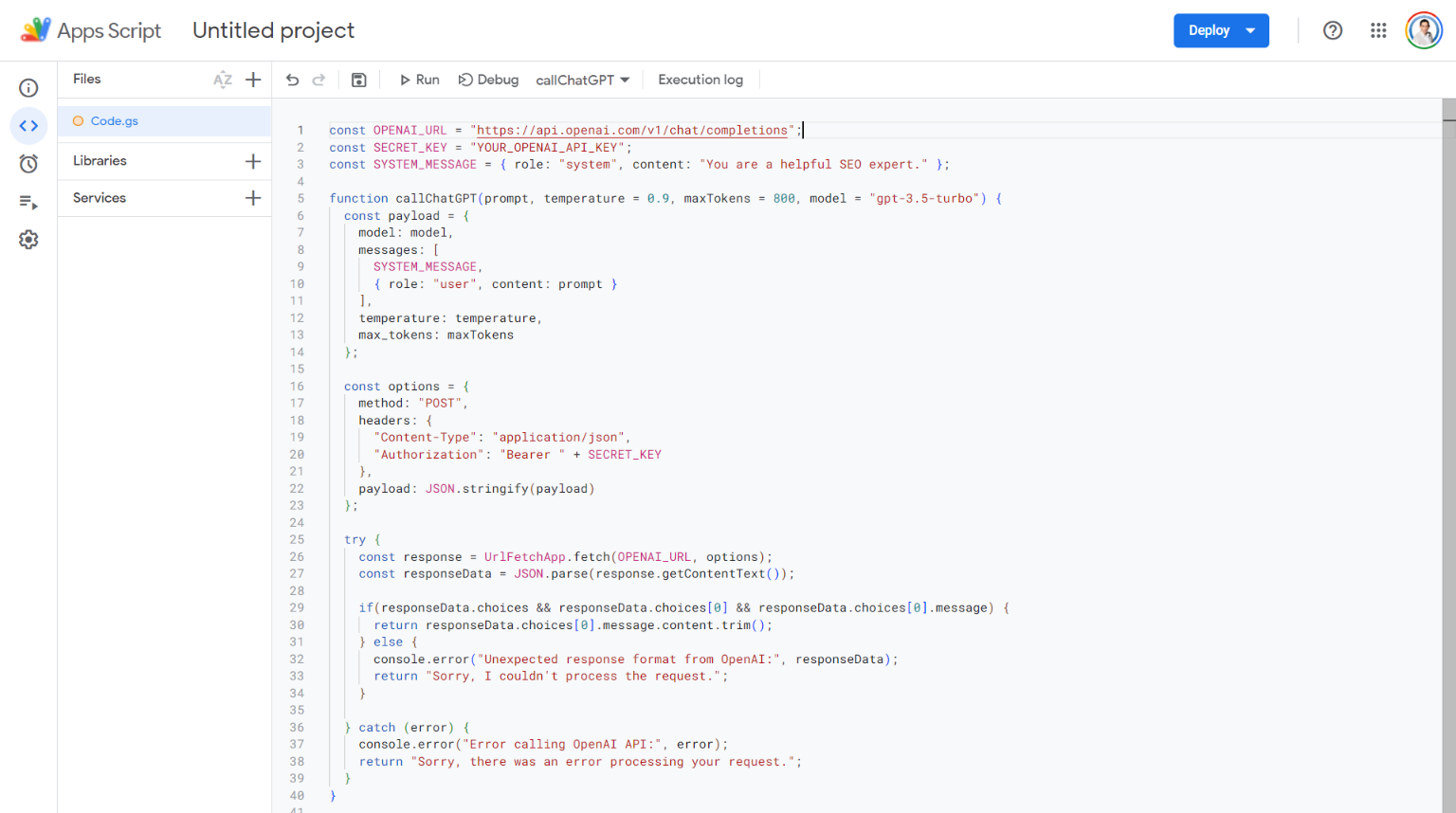 ChatGPT AppScripts-Code für Google Sheets
