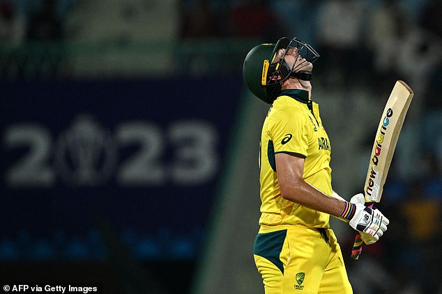 Der australische Kapitän Pat Cummins kann den Schmerz nicht verbergen, nachdem er bei der zweiten WM-Niederlage der Australier in Folge sein Wicket gegen Südafrika verloren hat