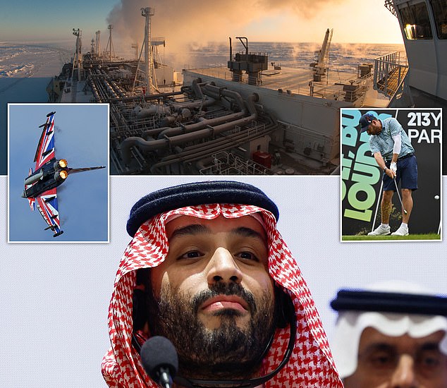 Neues Zeitalter: Der Eurofighter (links) war eine traditionelle saudische Priorität;  Jetzt interessiert sich Mohammed bin Salman für die LNG-Entwicklung (oben) und die LIV-Golftour