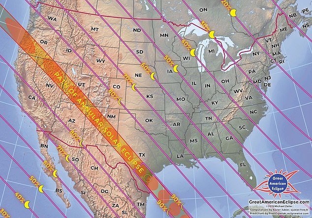Ungefähr acht US-Bundesstaaten werden der ringförmigen Sonnenfinsternis im Jahr 2023 im Weg stehen: Oregon, Arizona, Utah, New Mexico und Texas