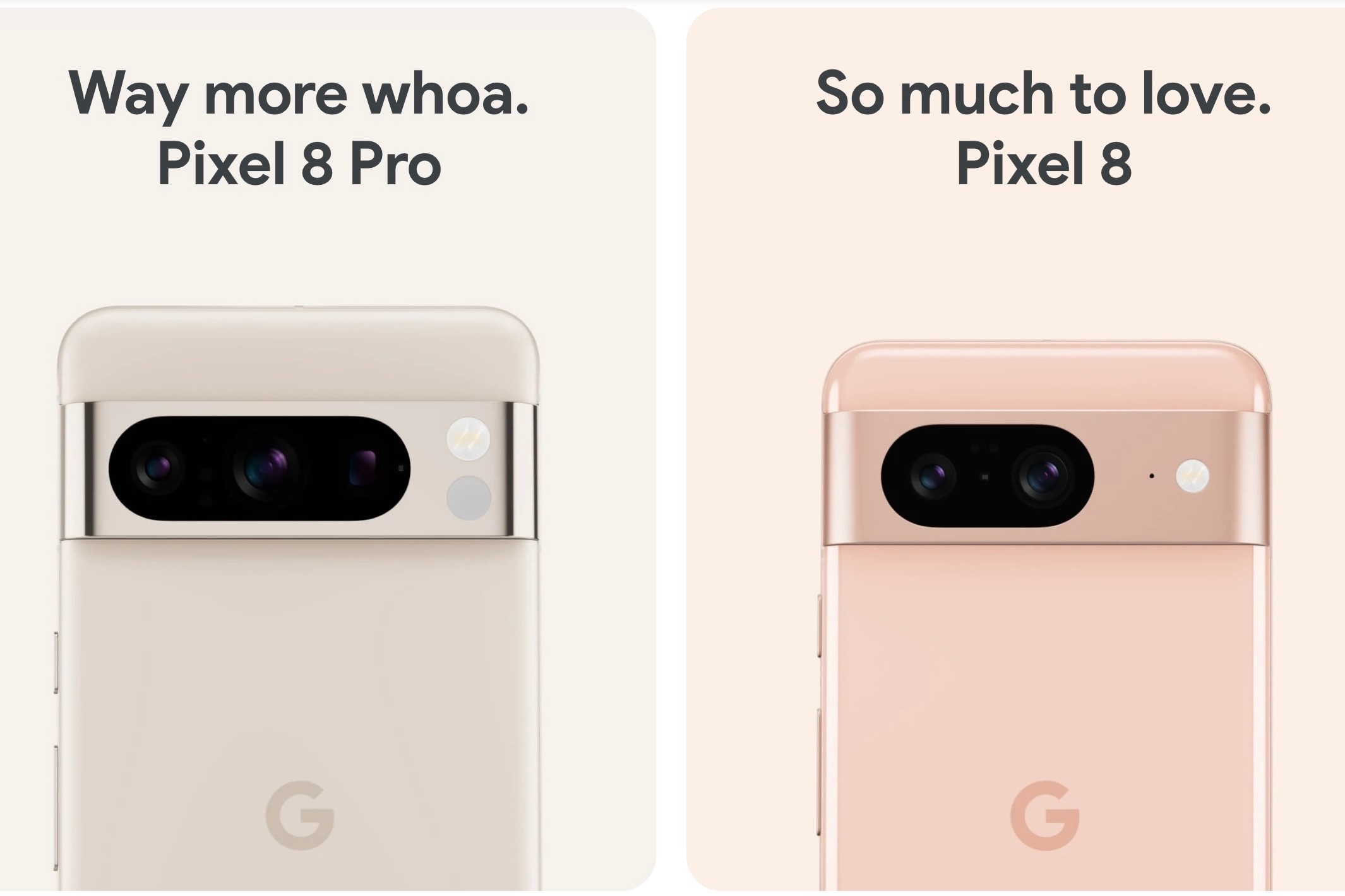 Das Pixel 8 und das Pixel 8 Pro werden auf der Website von Google gezeigt. 