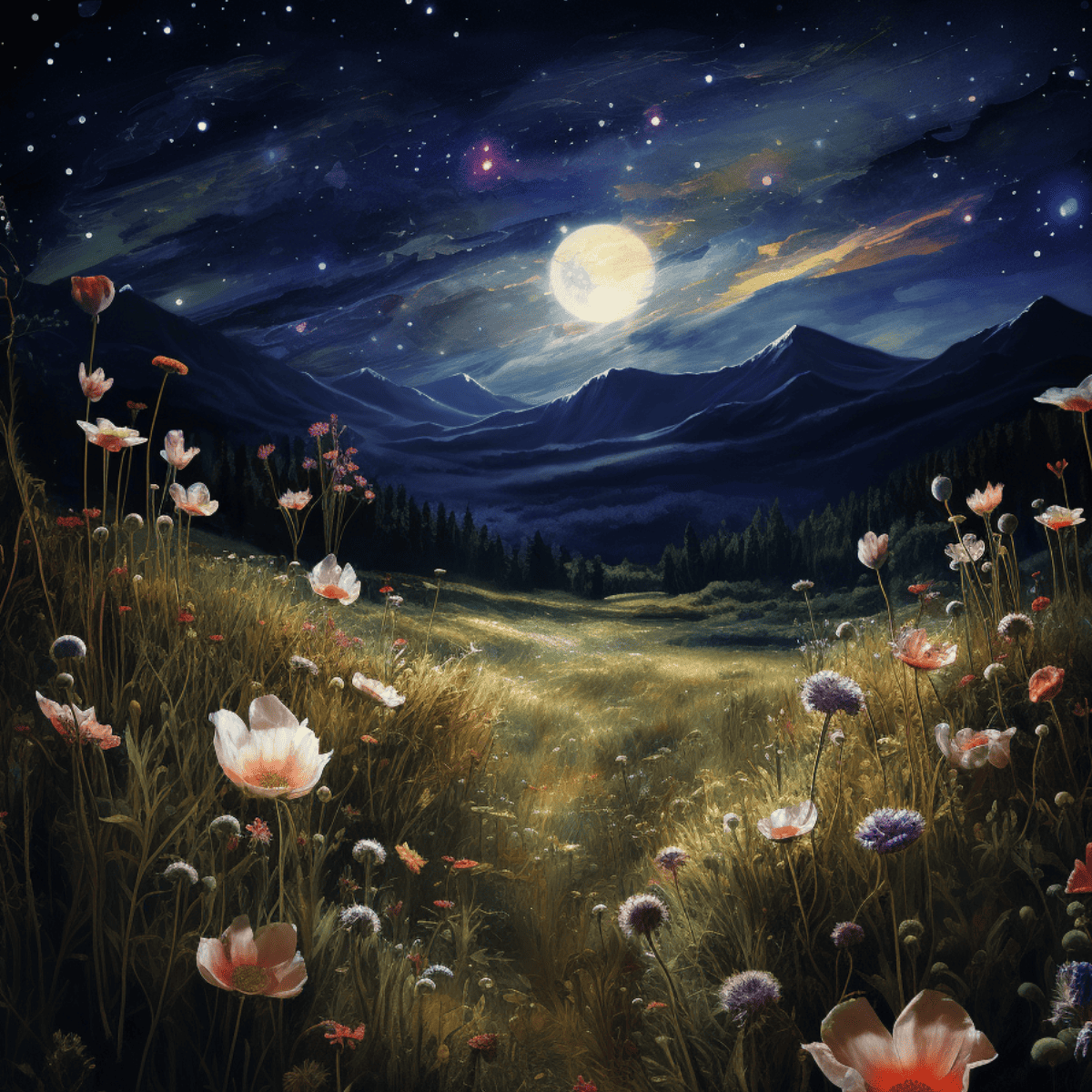 Feld in der Nacht, das die Venus gegenüber der Pluto-Synastrie symbolisiert.