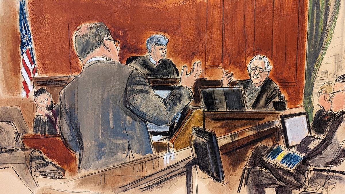 Skizze von Robert De Niro im Zeugenstand vor Gericht