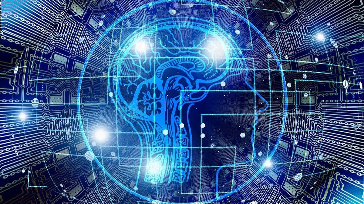 Technische Grafik mit einem Foto eines Kopfes und eines Gehirns