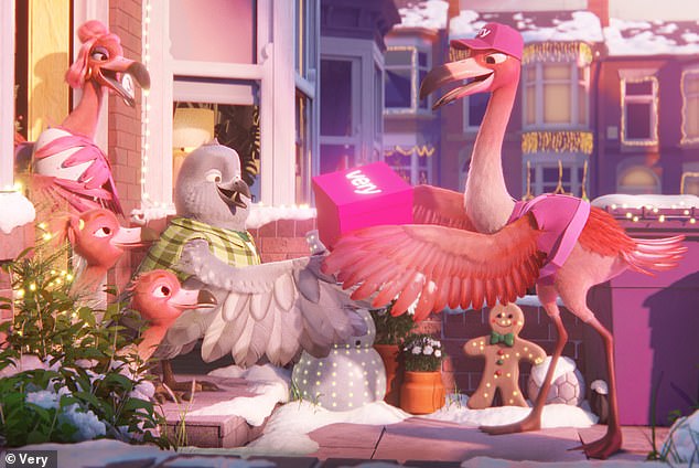 Pink thunderclouds roll in and the pigeons are left awestruck by a team of pink delivery flamingos who are gracefully carrying Very parcels