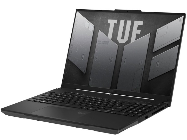 Der Asus TUF Gaming A16 Gaming-Laptop auf weißem Hintergrund.