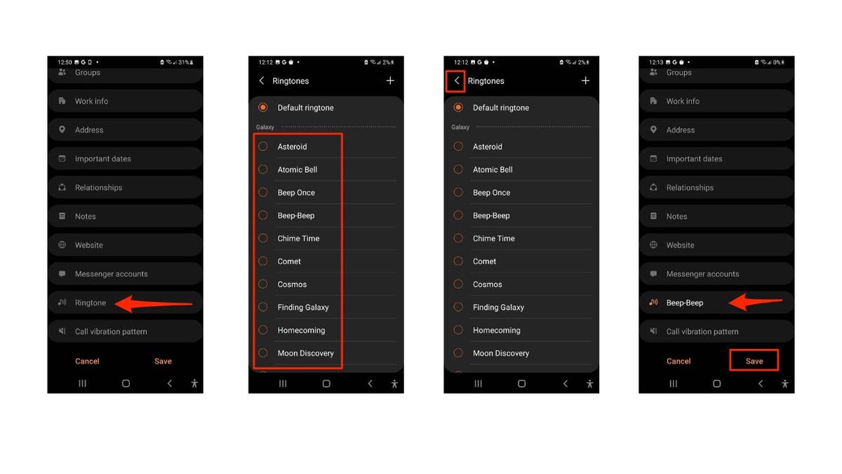 Screenshot verschiedener Sounds für Klingeltöne auf Android