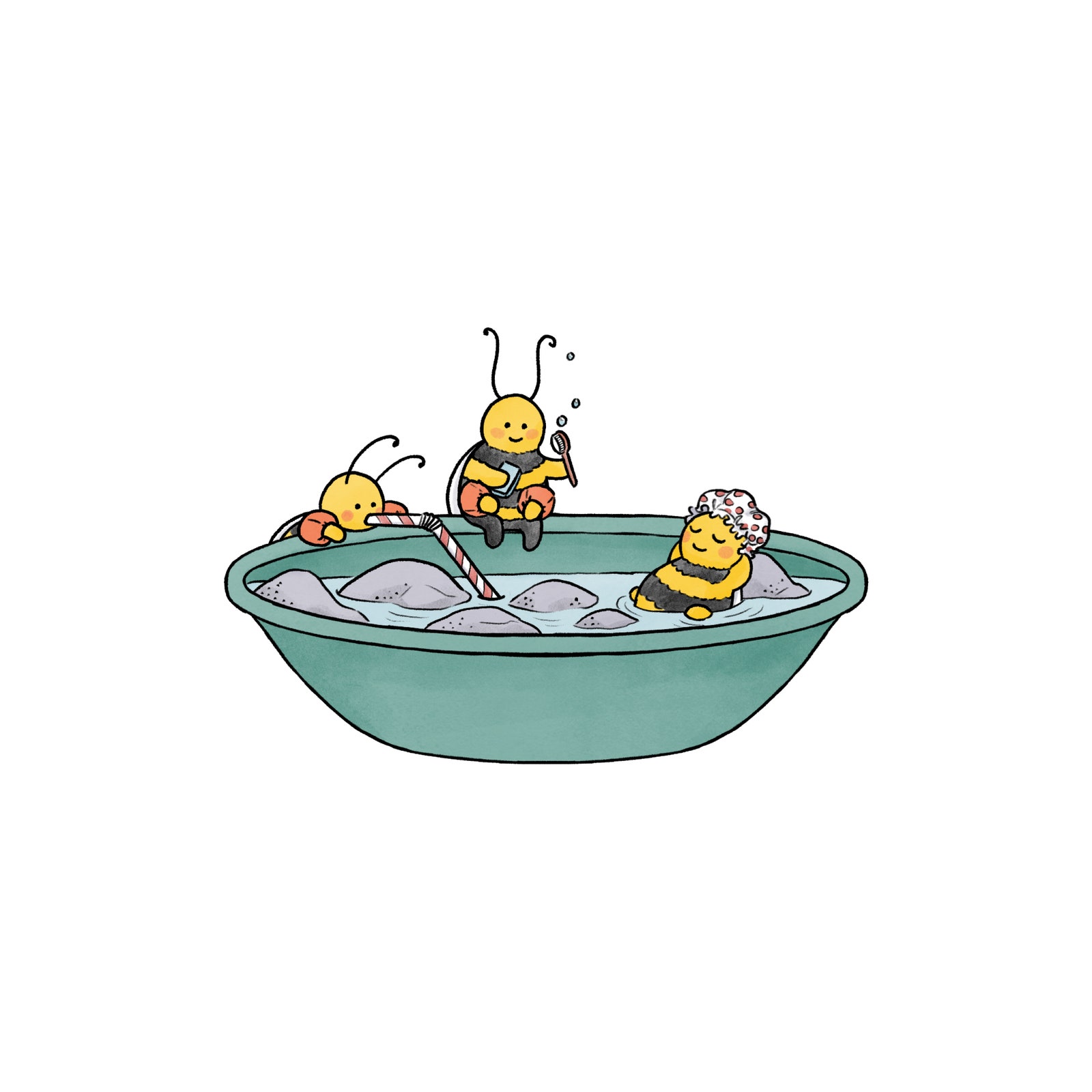Bienen baden in einer Schüssel.