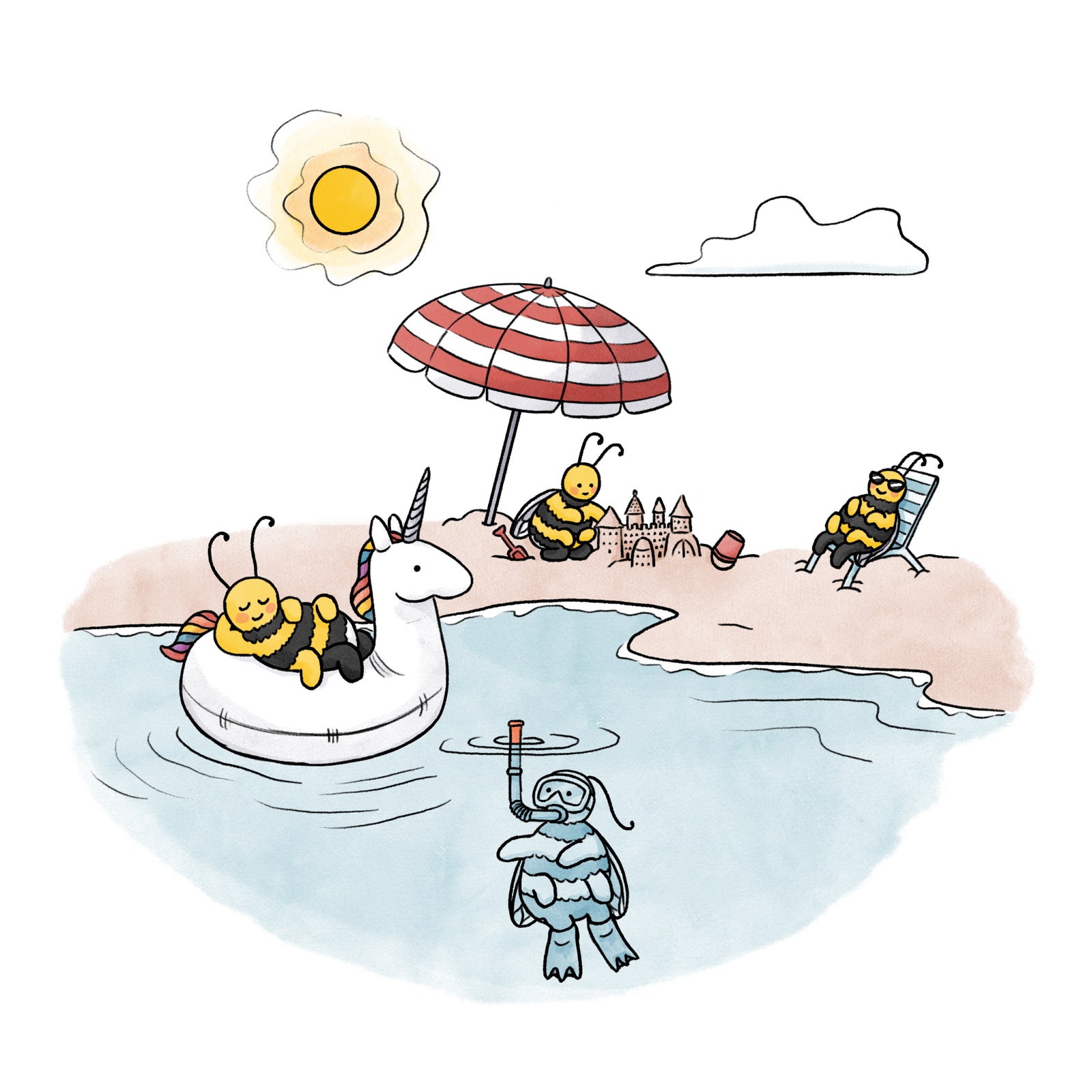 Bienen an einem Strand.