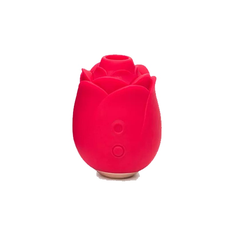Lovehoney Rose Klitorisstimulator: Ein rotes, rosenförmiges Klitorisstimulator-Sexspielzeug auf weißem Hintergrund