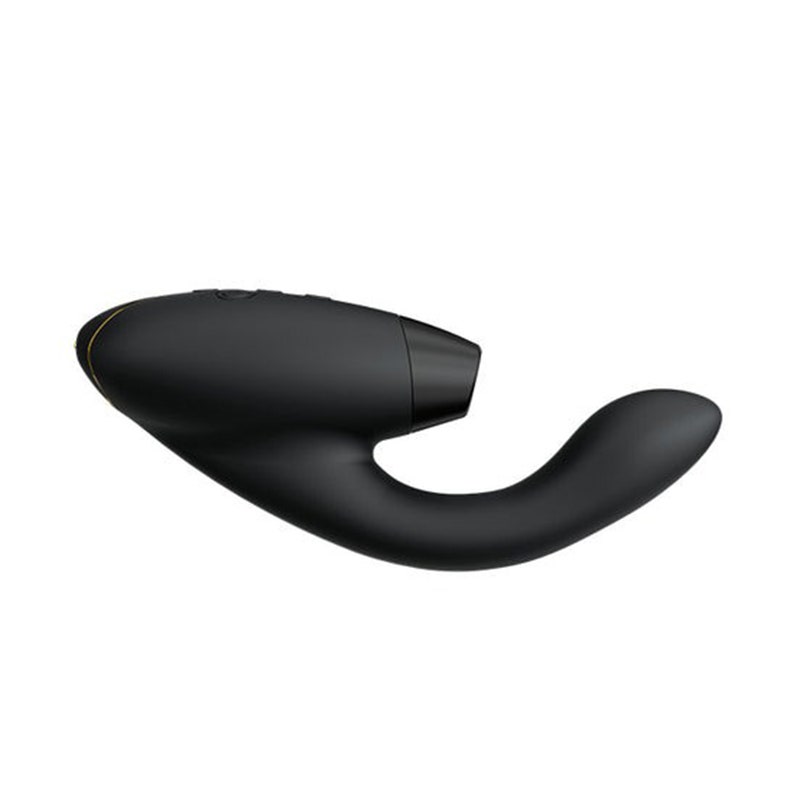 Womanizer Duo 2: Ein schwarzes Vibrator-Sexspielzeug auf weißem Hintergrund