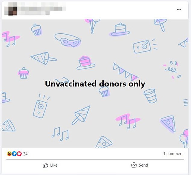 Ein weiterer Beitrag in der Facebook-Gruppe Sperm Donation USA vom August 2021