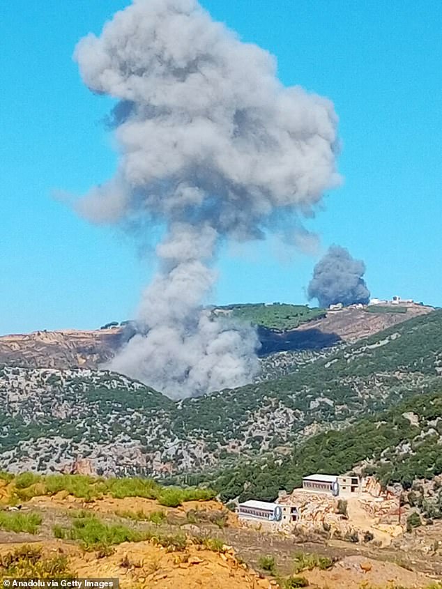 Smoke rises after Israeli airstrike on the mountainous areas around Rachaya Al Foukhar and Kfarhamam villages of Hasbaya District of the Nabatieh Governorate in Lebanon on November 04, 2023