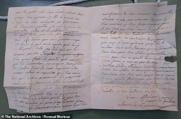 Marguerites Brief an ihren Sohn Nicolas Quesnel (27. Januar 1758), in dem sie sagt: „Ich bin für das Grab.“