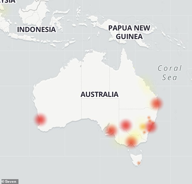 Auf dem Bild ist zu sehen, wo Optus-Benutzer den Netzwerkausfall gemeldet haben