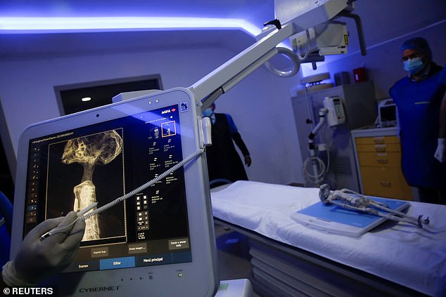 Der Radiologe Guillermo Ramirez untersuchte im September eine Röntgenaufnahme eines winzigen Körperteils einer Probe