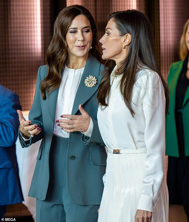 Princess Mary was seen chatting to Queen Letizia during their joint engagement today