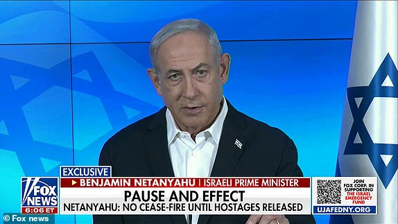 Netanyahu  GRAB from FOX NEWS 'A cease-fire is not an option': Netanyahu says any stop in fighting is a 'surrender to Hamas' and praises Congress for censuring anti-Semitic Rep. Talaib
