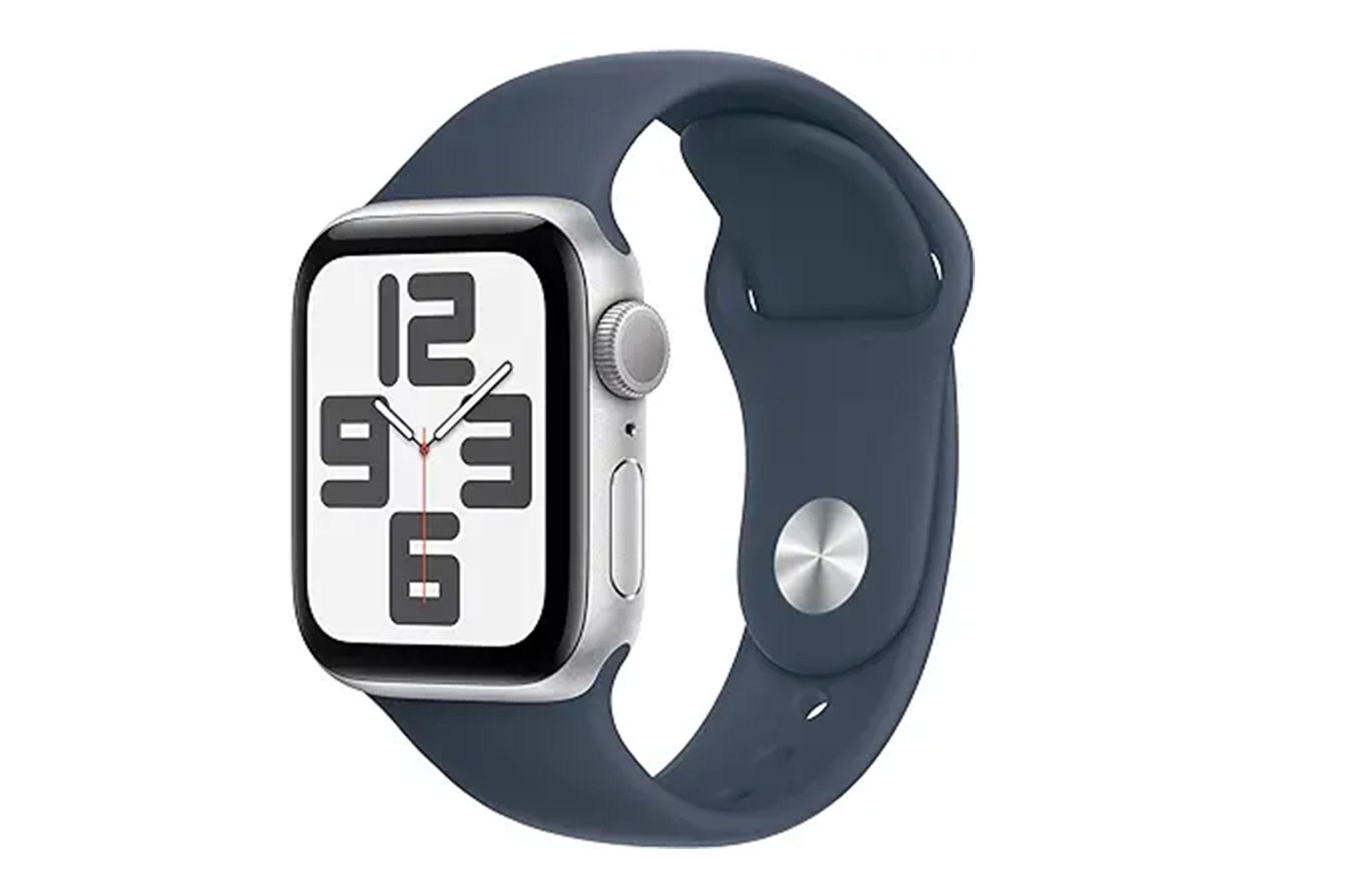 Eine Apple Watch SE mit einem marineblauen Armband