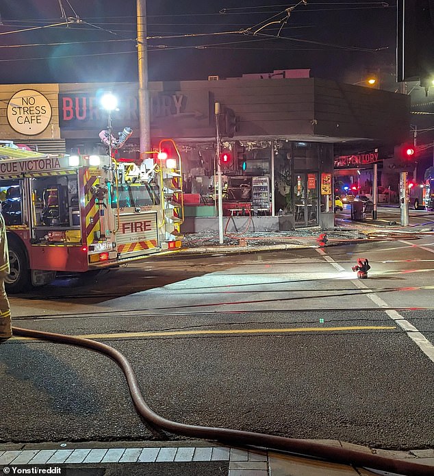 Burgertory's Caulfield branch in Melbourne's south-east burned down around 4am on Friday (pictured)