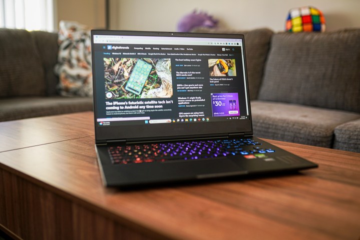 The Digital Trends website displayed on the HP Omen 16.