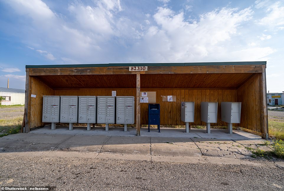 According to the 2021 census, there are just 24 residents left in Jeffrey City. Pictured, post office boxes for the few remaining residents