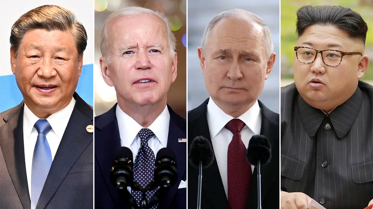 Präsidenten Xi, Biden, Putin, Un