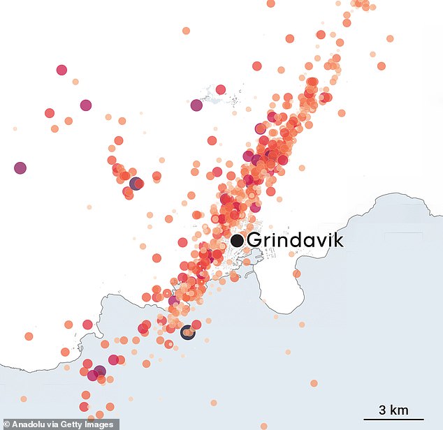 Hundreds of small quakes and tremors were registered around Grindavik
