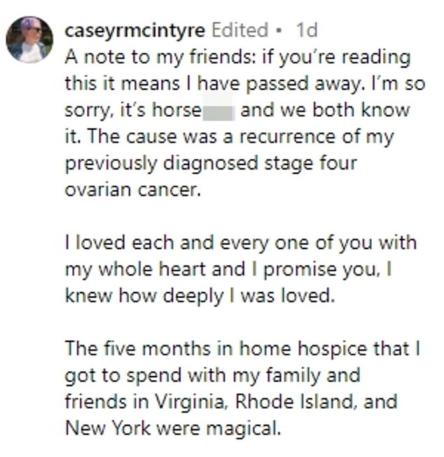 Casey beschrieb ihre letzten Monate als „magisch“ in einem herzzerreißenden letzten Beitrag, den sie vor ihrem Tod verfasste und den ihr Ehemann teilte