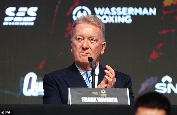 Promoter Frank Warren during a press conference at OVO Arena, Wembley, London. Picture date: Wednesday November 15, 2023. PA Photo. See PA story BOXING Riyadh. Photo credit should read: Adam Davy/PA Wire.RESTRICTIONS: Use subject to restrictions. Editorial use only, no commercial use without prior consent from rights holder.
