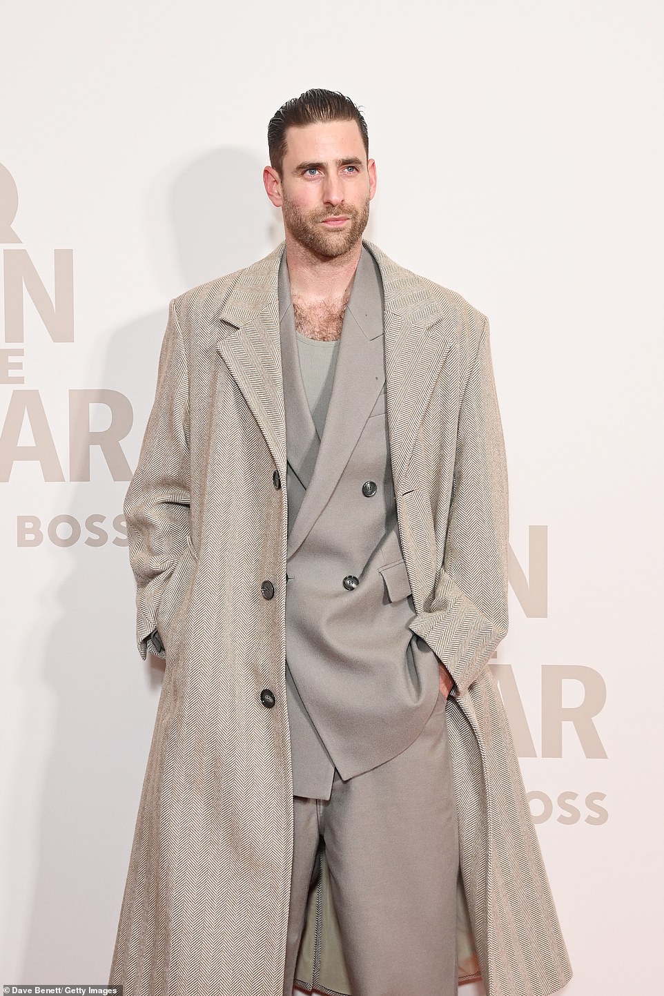Dashing: Oliver Jackson-Cohen looked dapper in an all-beige ensemble