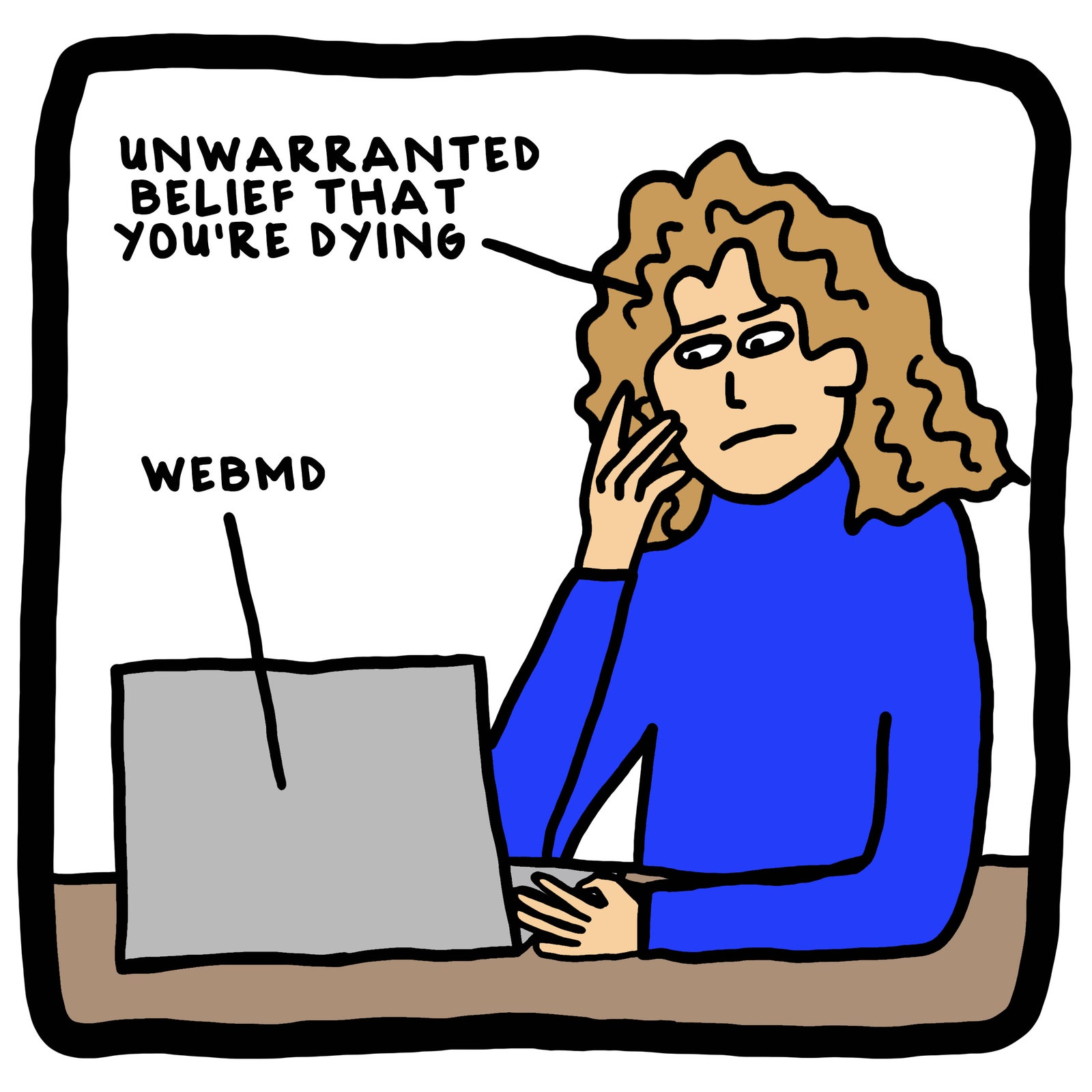 Frau schaut auf WebMd auf Laptop.