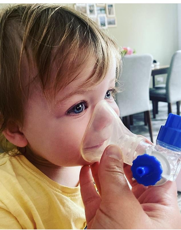 Mrs Sawyer said her daughter, Skye, pictured doing her physio, has a cough, is constantly on antibiotics and does physio twice a day, just to stay well, but Kaftrio could change this